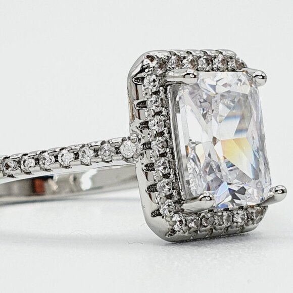 💍 Engagement Radiant CZ Micro Pave Silver Plated Wedding Ring Set,UNVN12329 - Picture 6 of 9